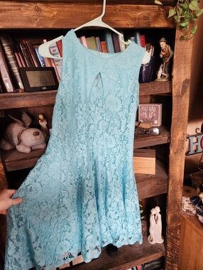 Light Blue Lace Fit-and-Flare Dress